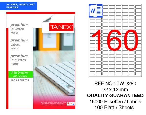 Tanex TW-2280 22x12mm 100 lü Lazer Etiketi