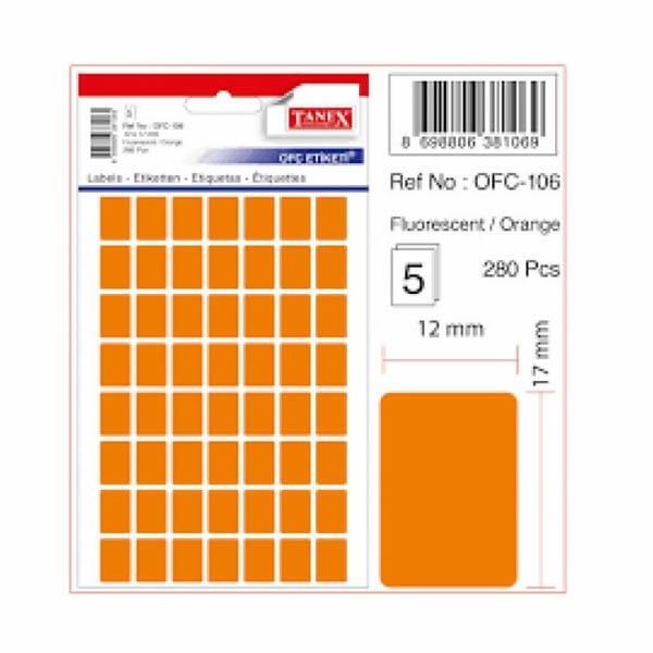 Tanex OFC-106 5 li Floresan Turuncu Ofis Etiketi