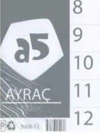 A5 3008-12 1-12 Rakamlı PP A4 Ayraç