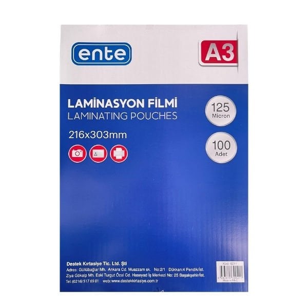 Ente 021 125 mic A3  Laminasyon Filmi