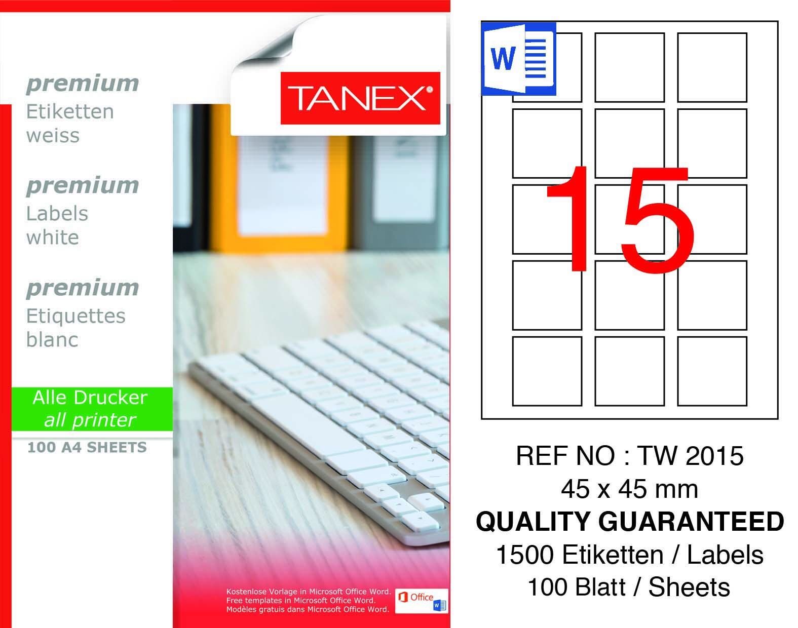 Tanex TW-2015 45x45mm 100 lü Lazer Etiket