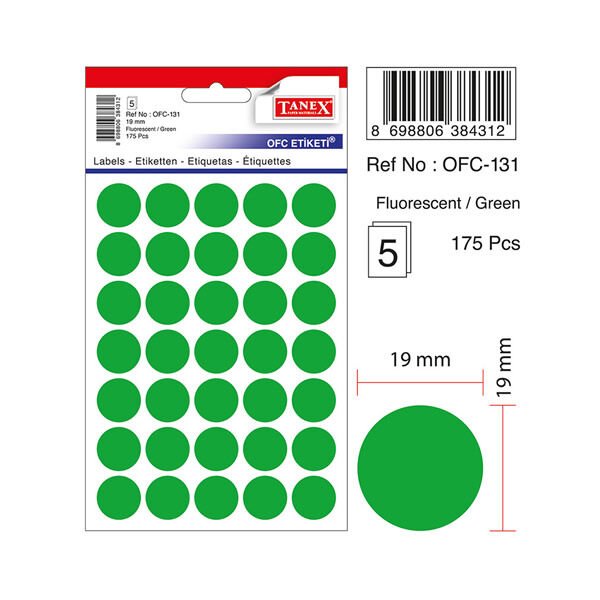 Tanex OFC-131 5 li Florasan Yeşil Ofis Etiketi
