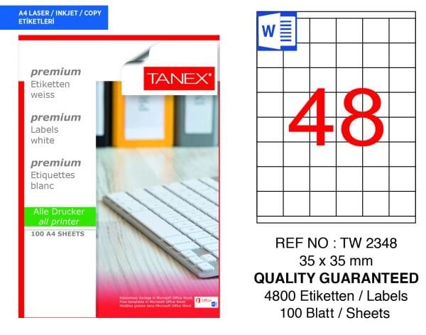 Tanex TW-2348 35x35mm 100 Adet Lazer Etiketi