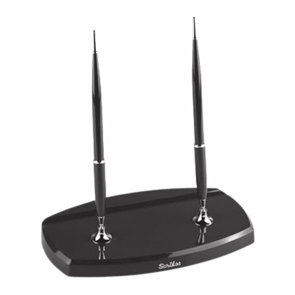 Scrikss 17 Kuyruklu Silver Dolma Kalem & Siyah Tükenmez Kalem Masa Seti