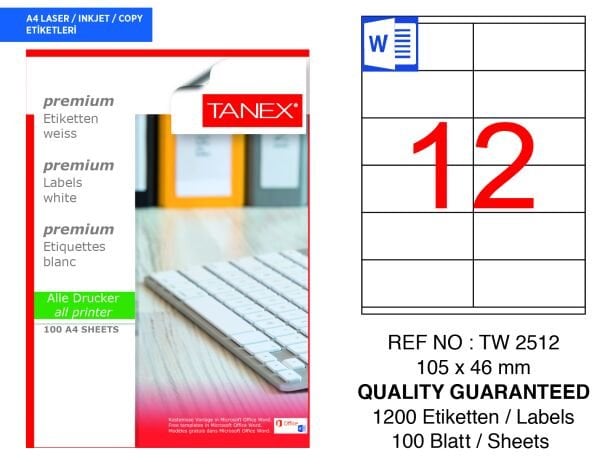 Tanex TW-2512 105x46mm 100 lü Lazer Etiketi