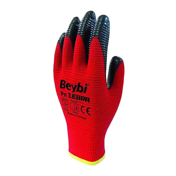 BEYBİ NİTRİL 10 POLY ÖRME KAPLI SİYAH-SİYAH ZEBRA ELDİVEN