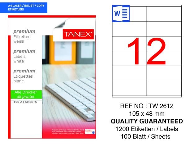 Tanex TW-2612 105x48mm 100 lü Lazer Etiketi