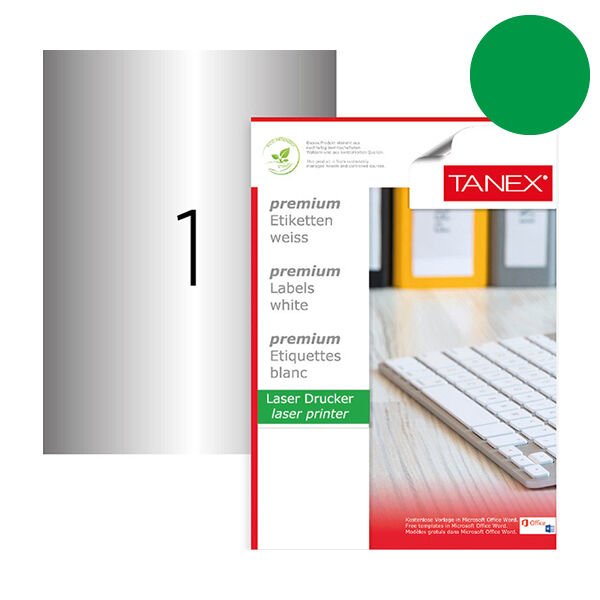 Tanex TW-2000 210x297mm 100 lü Yeşil Lazer Etiket