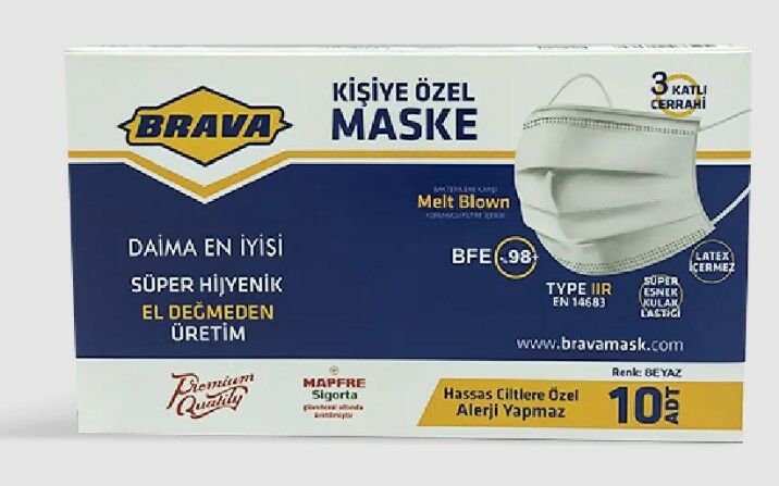 BRAVA 50 Lİ TELLİ BEYAZ TEKLİ AMBALAJ MASKE