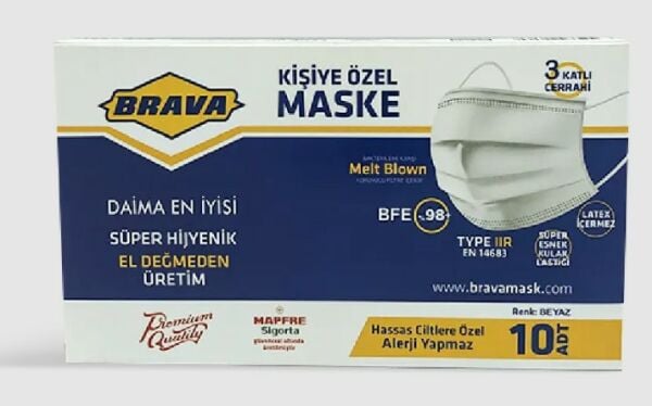 Brava 50 li Telli Beyaz Tekli Ambalaj Maske