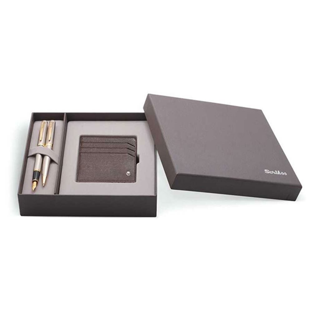 Scrikss SDR202 38 Saten Altın Roller Kalem & KD265-4 Quadro Siyah Cüzdan Seti