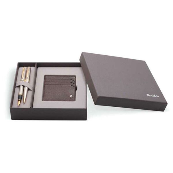 Scrikss SDR202 38 Saten Altın Roller Kalem & KD265-4 Quadro Siyah Cüzdan Seti