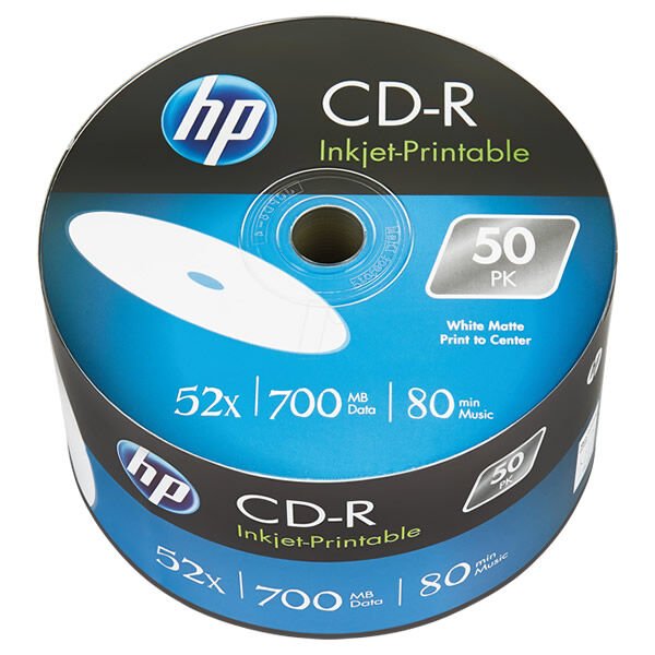 Hp 700Mb/80 Min 52X 50 li Inkjet-Printable CD-R