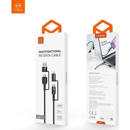 Mcdodo CA-8070 60 w 3A 4 in 1 Siyah 1.2 mt Hızlı Şarj Kablosu