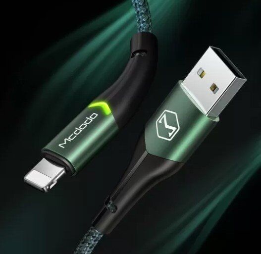 Mcdodo CA-7844 Koyu Yeşil Işıklı Lightning Data Şarj Kablosu