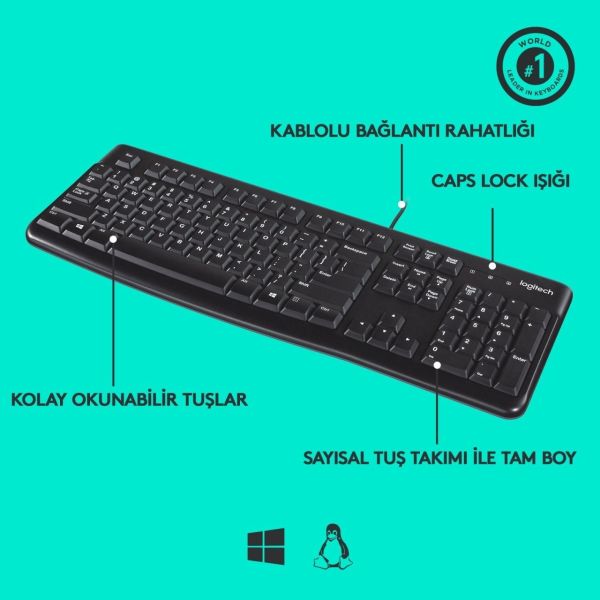 Logitech 920-002505 K120 Siyah Q Türkçe Usb Kablolu Klavye