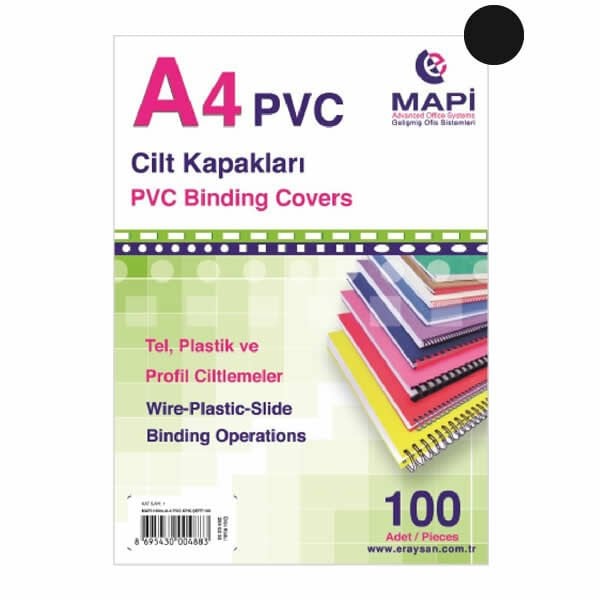 Mapi A4 160 mic 100 lü Siyah Pvc Opak Cilt Kapağı