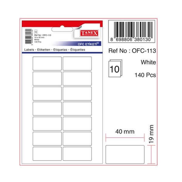 Tanex OFC-113 10 lu Beyaz Ofis Etiketi