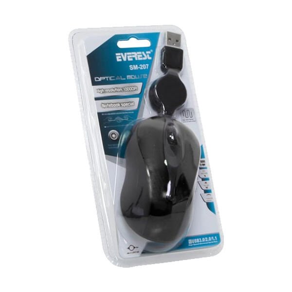 EVEREST SM-207 SİYAH USB KABLOLU MAKARALI OPTİK MOUSE