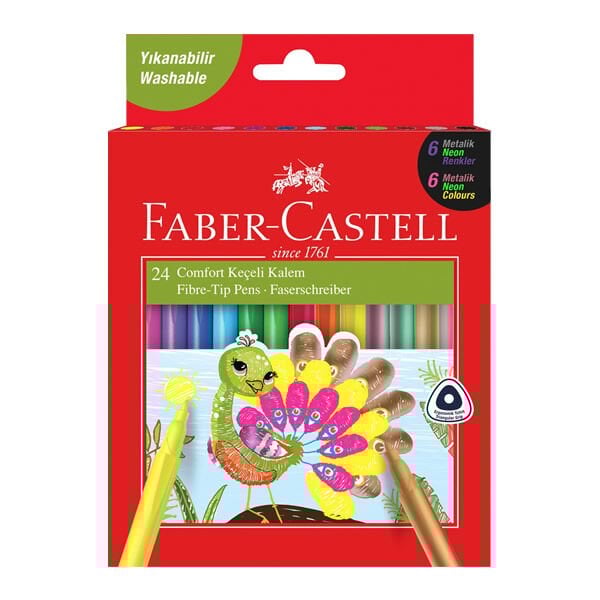 Faber-Castell 24 lü Comfort 6 Neon 6 Metalik12 Klasik Renk Keçeli Kalem