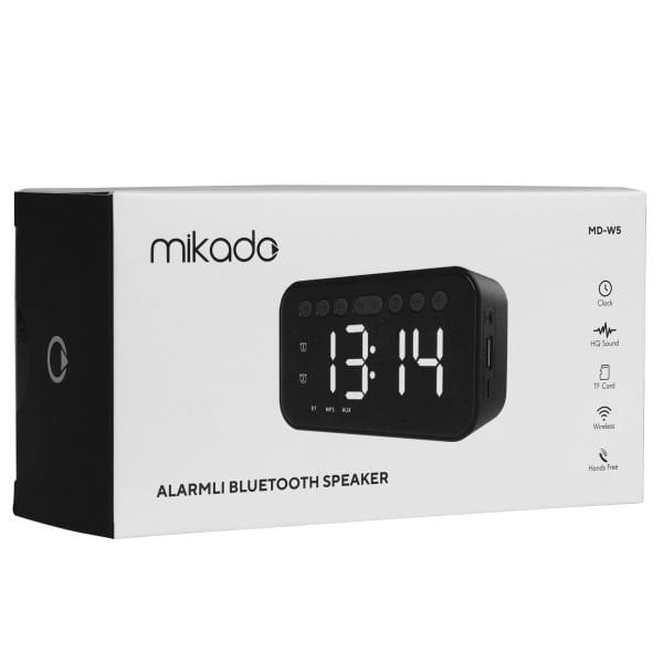 Mikado MD-W5 500 mAh 5W Siyah Bluetooth TF Cart Usb Alarmlı Saat Speaker