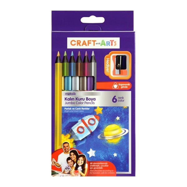 Craft And Arts 6 lı Metalik Jumbo Kuru Boya Kalemi