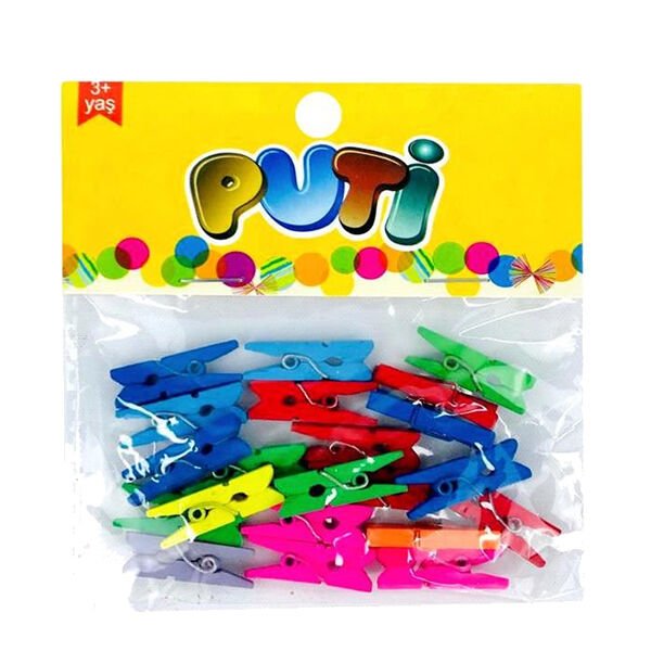Puti 4667 24 lü Renkli Ahşap Küçük Mandal