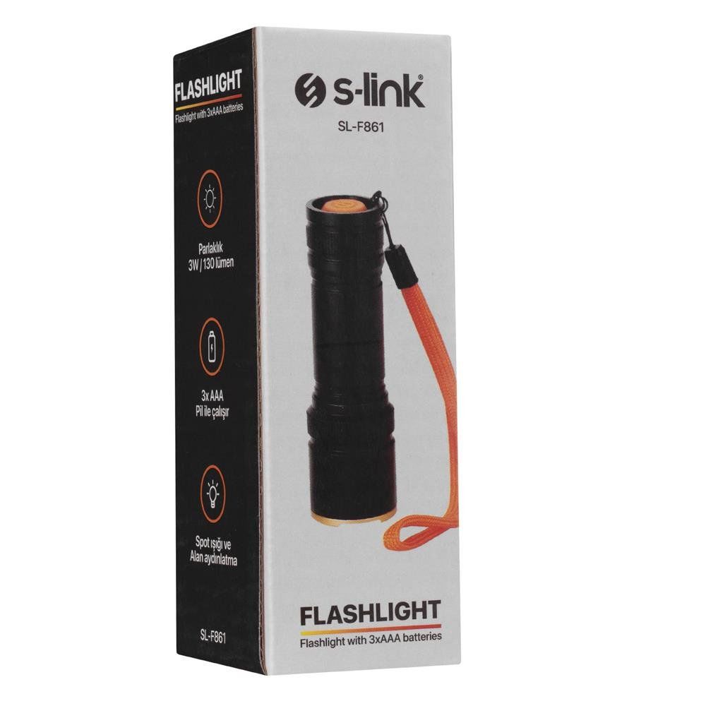 S-LİNK SL-F861 3W LED PİLLİ IŞIK AYARLI LED EL FENERİ