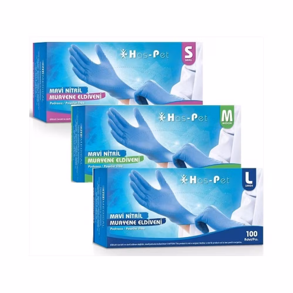 Haspet 100lü Pudrasız L Beden Mavi Nitril Eldiven