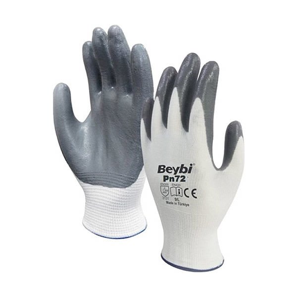 BEYBİ NİTRİL POLY PN72 10 BEDEN 12 Lİ BEYAZ GRİ ELDİVEN