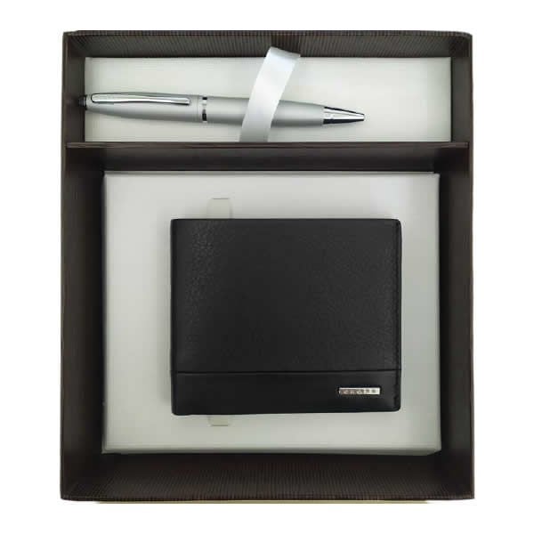 Cross AC028071-1 Cüzdan & AT0112-16 Calais Satin Krom Tükenmez Kalem Seti