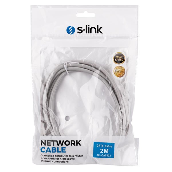 S-Link SL-Cat602 Cat6 2 mt Gri Utp Patch Kablo