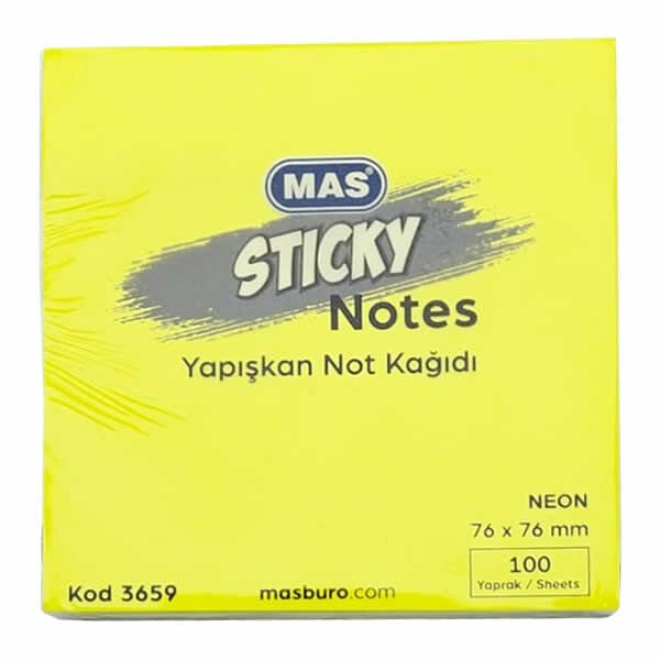 Mas 3659 76x76 100 Yaprak Neon Yapışkanlı Not Kağıdı