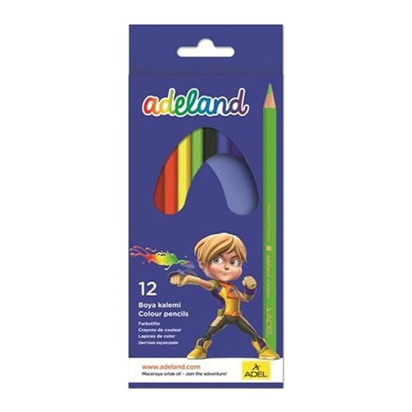 Adeland 12 li Tam Boy Karton Kutu Kuru Boya Kalemi