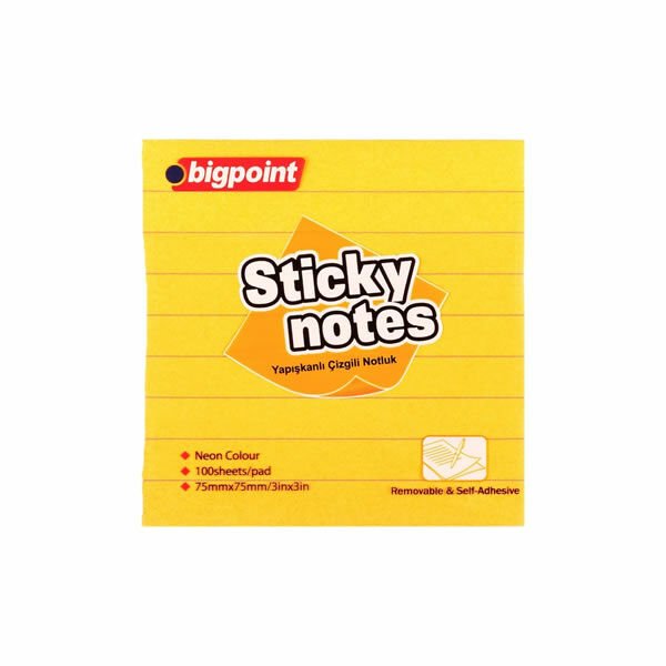Bigpoint 810 75x75 Neon Sarı Çizgili Yapışkanlı Not Kağıdı