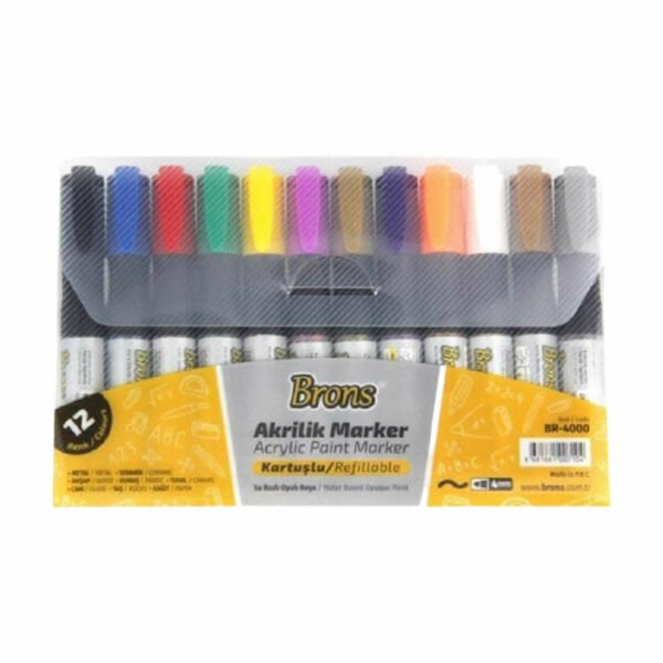 Brons BR-4000 12 Renk Akrilik Marker Kalem Seti