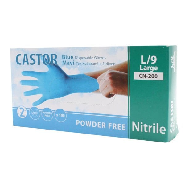 Castor CN-200 L Beden No:9 Mavi Nitril Eldiven