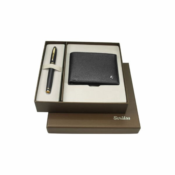 Scrikss DR240 35 Mat Siyah Altın Roller Kalem & Cüdan Seti