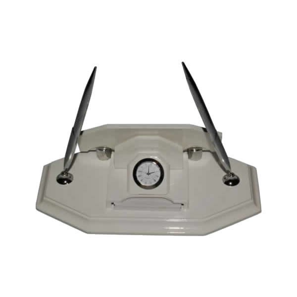 Mas-1030 Yıl-Pla Saatli Beyaz Ahşaplı Masa Seti