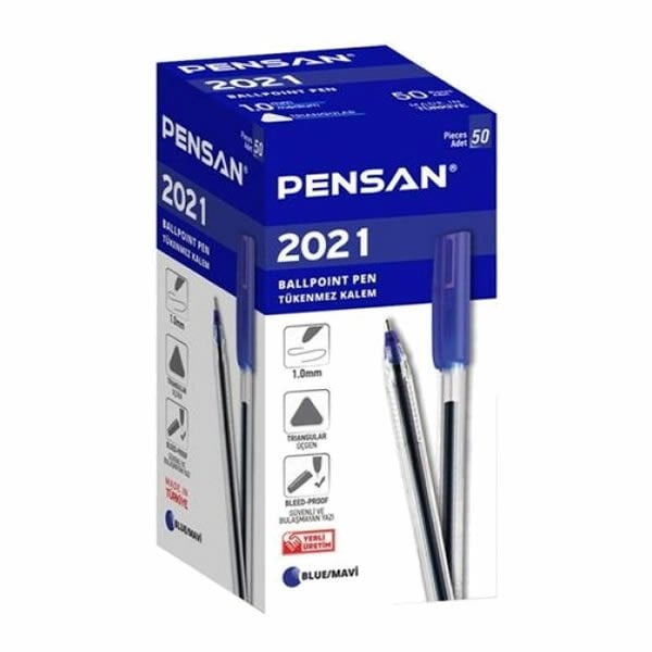 Pensan 2021 50 li Ügen Gövdeli Şeffaf Mavi Tükenmez Kalem