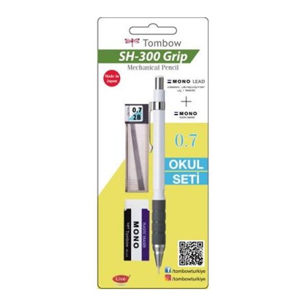 Tombow SH-300 Grip 0,7 mm Beyaz Uç Silgi Kalem 3PC Seti