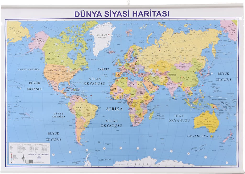İNTER INT-819 70X100 ÇITALI ASKILI DÜNYA SİYASİ FİZİKİ HARİTA