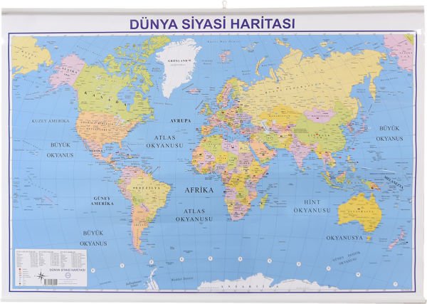 İnter INT-819 70x100 Çıtalı Askılı Dünya Siyasi Fiziki Harita