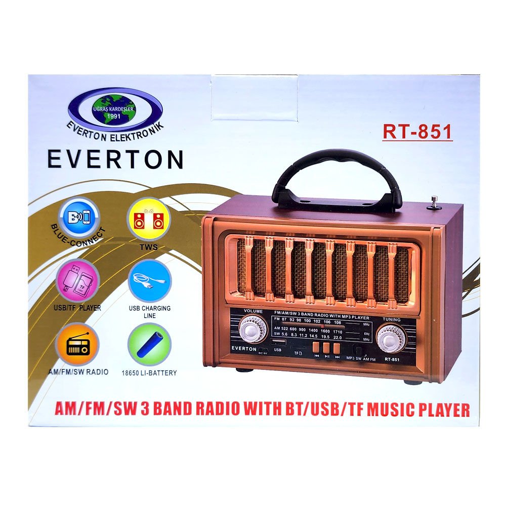 EVERTON RT-851 BLUETOOTH FM/USB/SD/ TF ŞARJLI NOSTALJİ RADYO