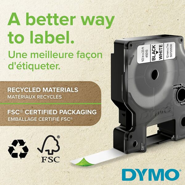 DYMO 40913 D1 9mmx7mt Beyaz Üzerine Siyah Yedek Şerit
