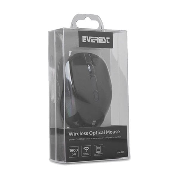 EVEREST SM-865 1600 DPİ 6D ALKALİN PİLLİ SİYAH KRİSTAL KUTULU KABLOSUZ SESSİZ MOUSE