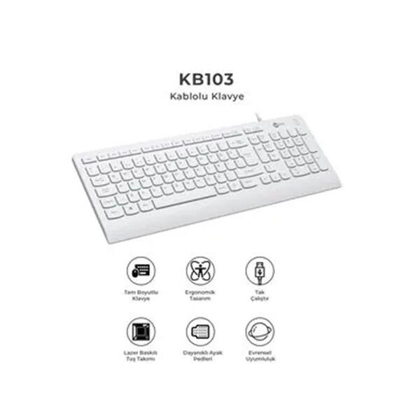 LENOVO LECOO KB103 BEYAZ USB KABLOLU TÜRKÇE Q KLAVYE