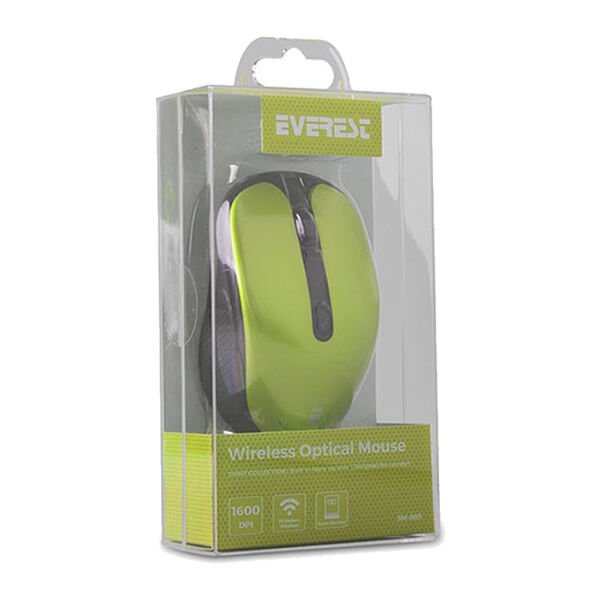 EVEREST SM-865 1600 DPİ 6D ALKALİN PİLLİ YEŞİL KRİSTAL KUTULU KABLOSUZ SESSİZ MOUSE