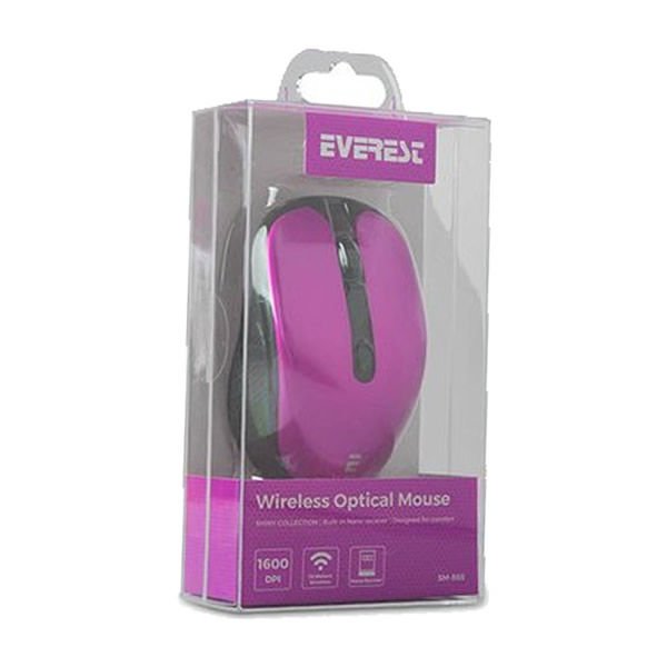 EVEREST SM-865 1600 DPİ 6D ALKALİN PİLLİ BORDO KRİSTAL KUTULU KABLOSUZ SESSİZ MOUSE