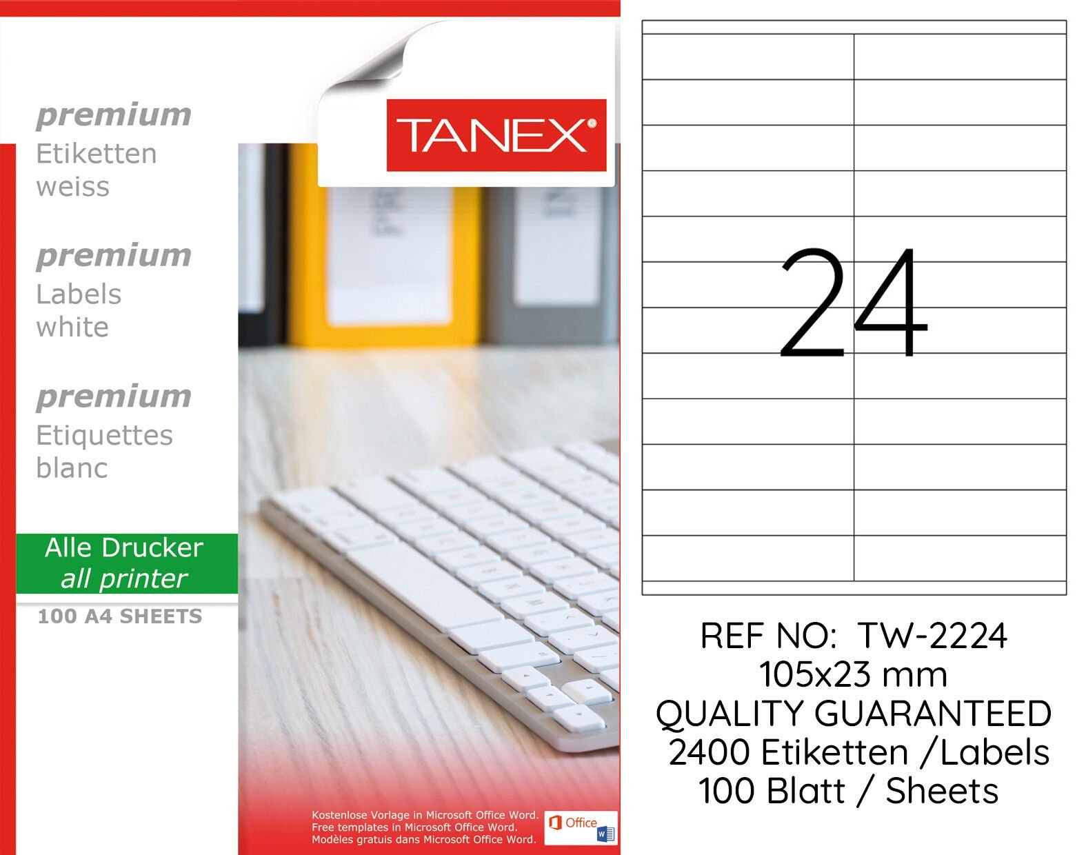 Tanex TW-2224 105x23mm 100 lü Lazer Etiketi